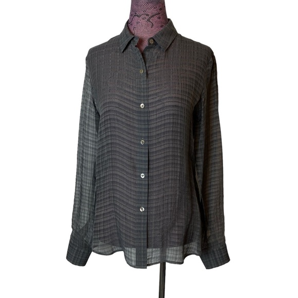 Theory Sz M Semi Sheer Silk Stripes Top - Picture 6 of 6